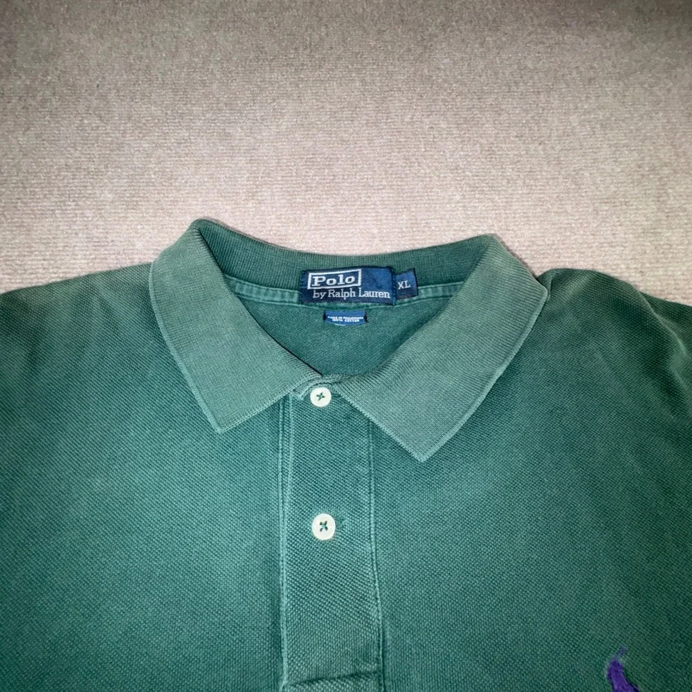 Polo Ralph Lauren Shirt Mens XL Green Short Sleeve Pique Cotton Purple Pony Logo